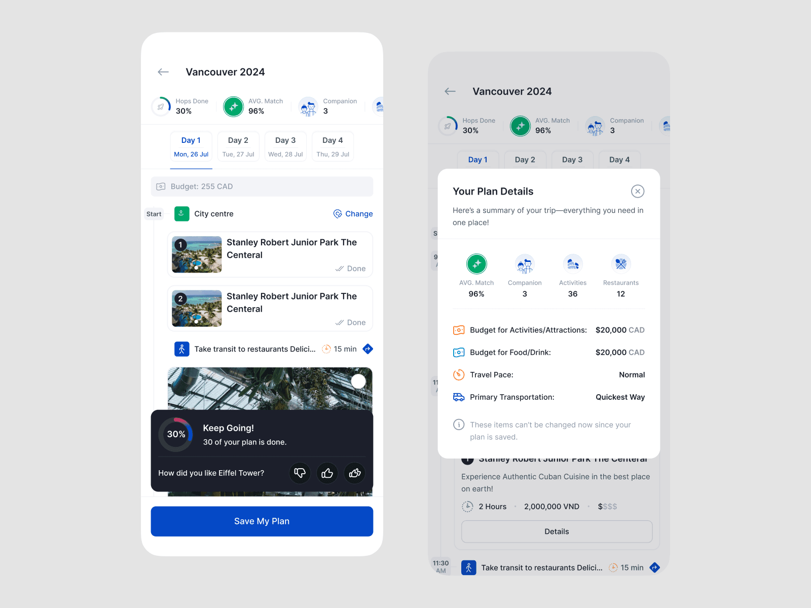 Screens from the InstaHop case study